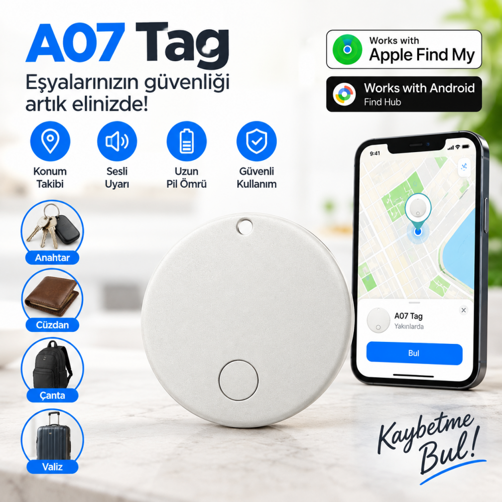 Gümüş renkli yuvarlak Bluetooth anahtar ve eşya bulucu akıllı takip cihazı