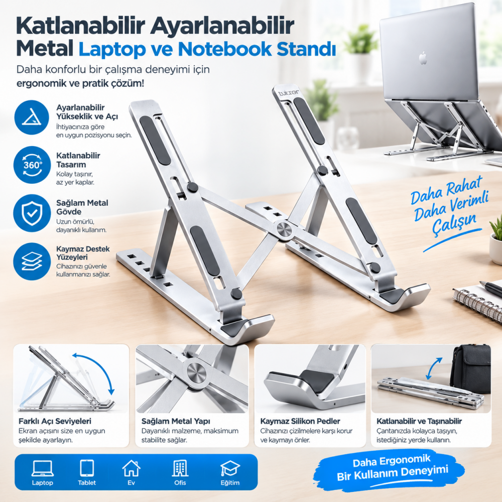 Katlanabilir Ayarlanabilir Metal Laptop ve Notebook Standı