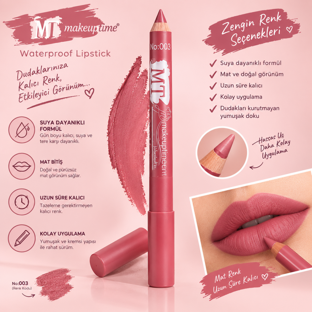 mt makeuptime waterproof matte lipstick 8li kalici suya dayanikli mat kalem ruj seti