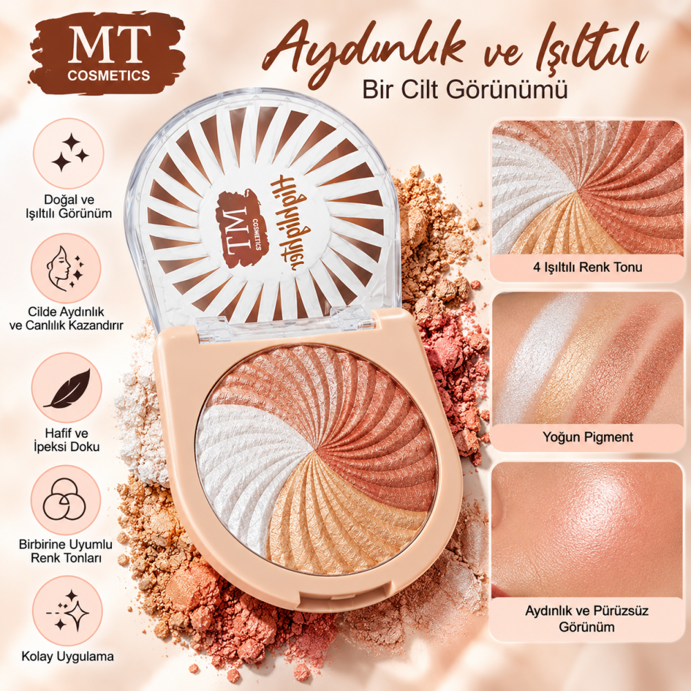 MT 01 şampanya gold dört renkli mozaik ışıltılı aydınlatıcı paleti ürün görseli