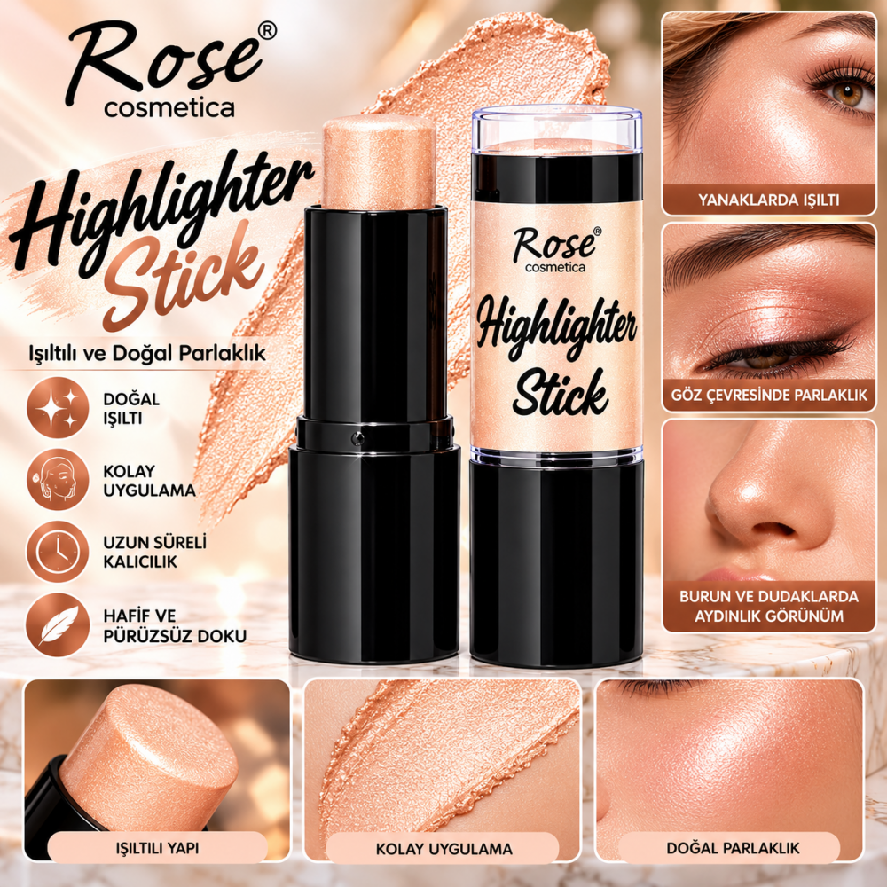 Rose Cosmetics 02 Rose Gold pembe altın ışıltılı stik aydınlatıcı ürün görseli