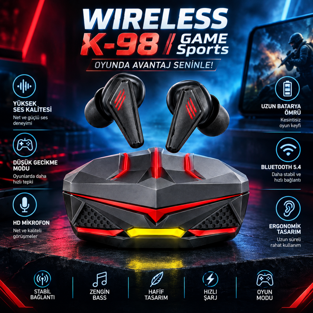 K98 Bluetooth 5.4 TWS Kablosuz Gaming Kulaklık