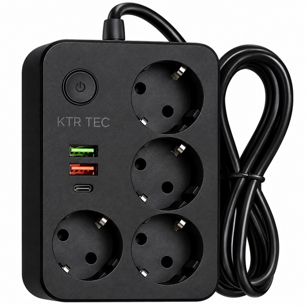 KTR-U317 4’lü Akım Korumalı Priz 2 USB + Type-C Şarj Soketli
