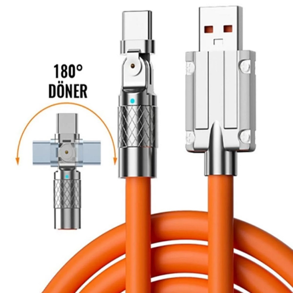 Fioplus 180° Döner USB to Type-C 120W Hızlı Şarj Kablosu