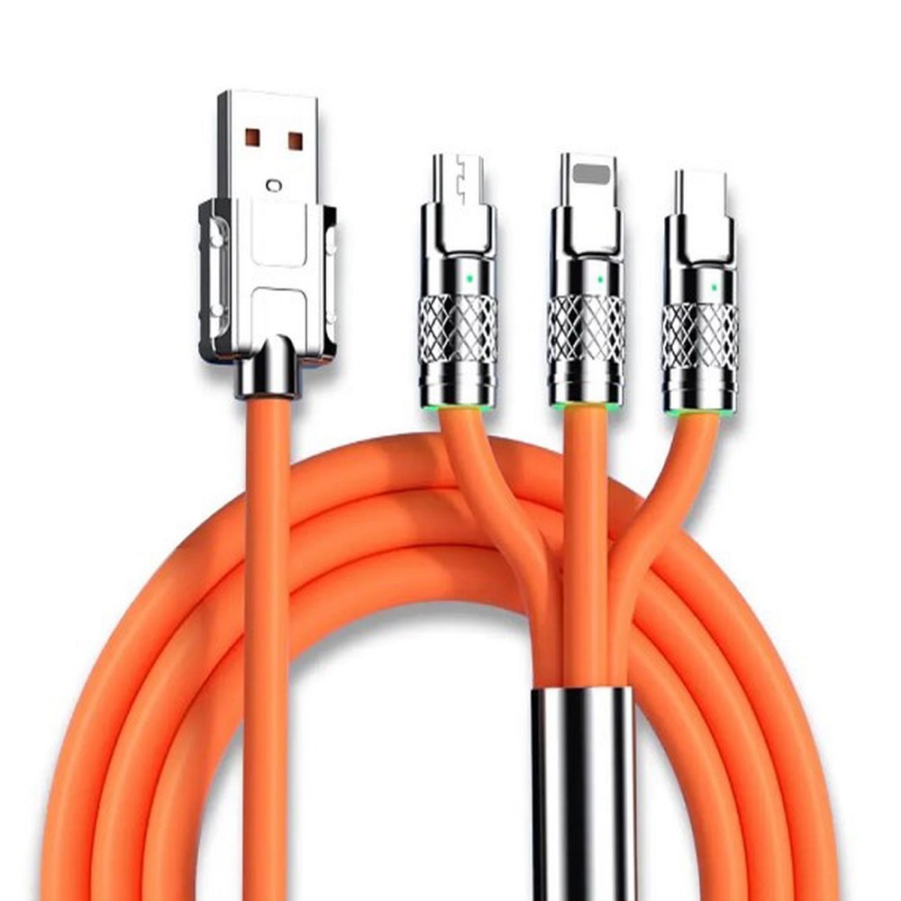 Süper Hızlı 3in1 Şarj Kablosu 120W 6A Type-C Lightning Micro USB