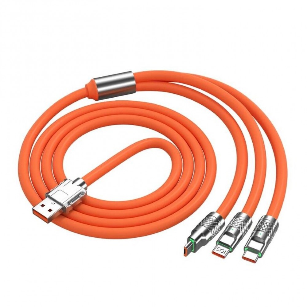 Süper Hızlı 3in1 Şarj Kablosu 120W 6A Type-C Lightning Micro USB